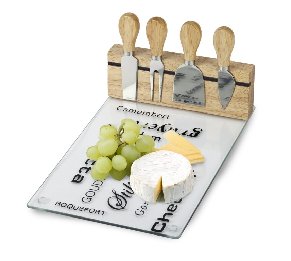 מגש גבינות זכוכית עם סט סכינים